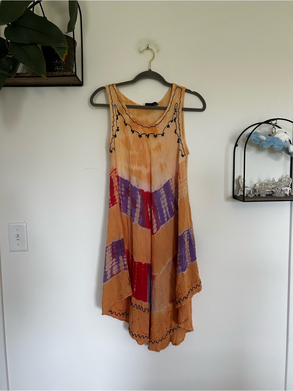 S.R. Fashion Tie Dye Scoop Neck Sleeveless High Low Summer Dress Free Size